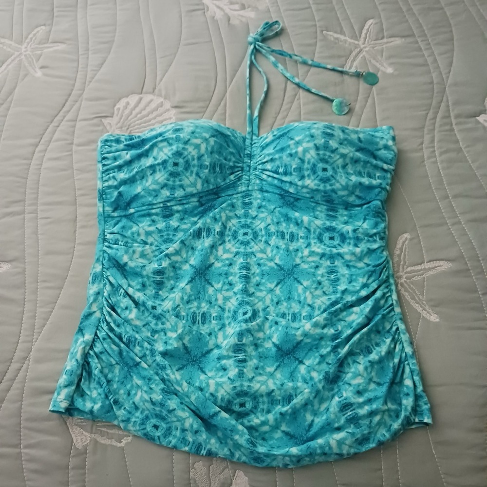Bleu Rod Beattie Turquoise Patterned Bikini Top